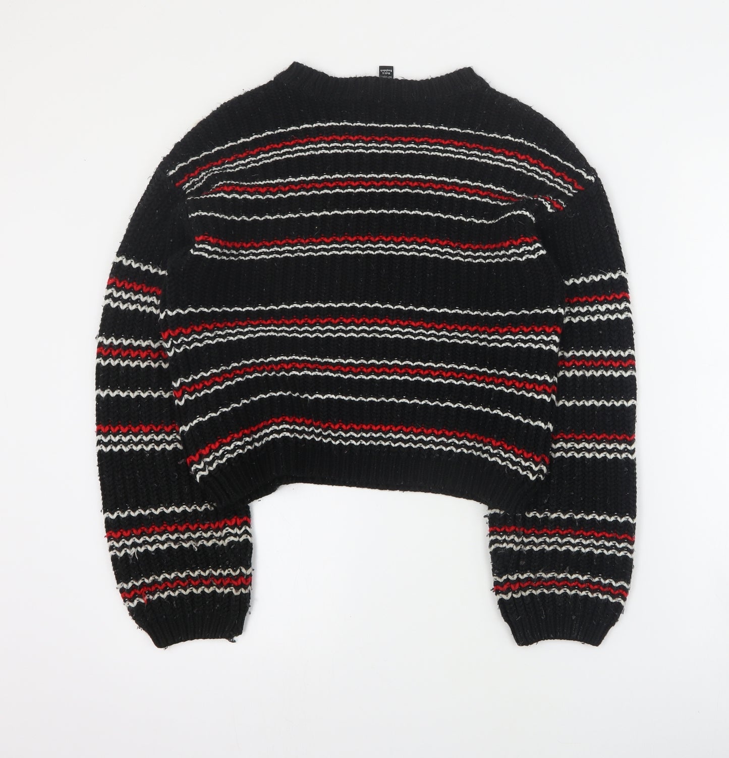 New Look Womens Black Round Neck Striped Acrylic Pullover Jumper Size 12