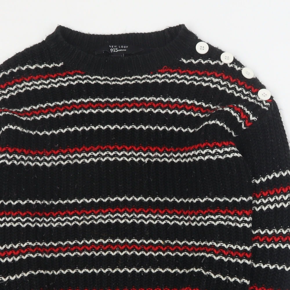 New Look Womens Black Round Neck Striped Acrylic Pullover Jumper Size 12