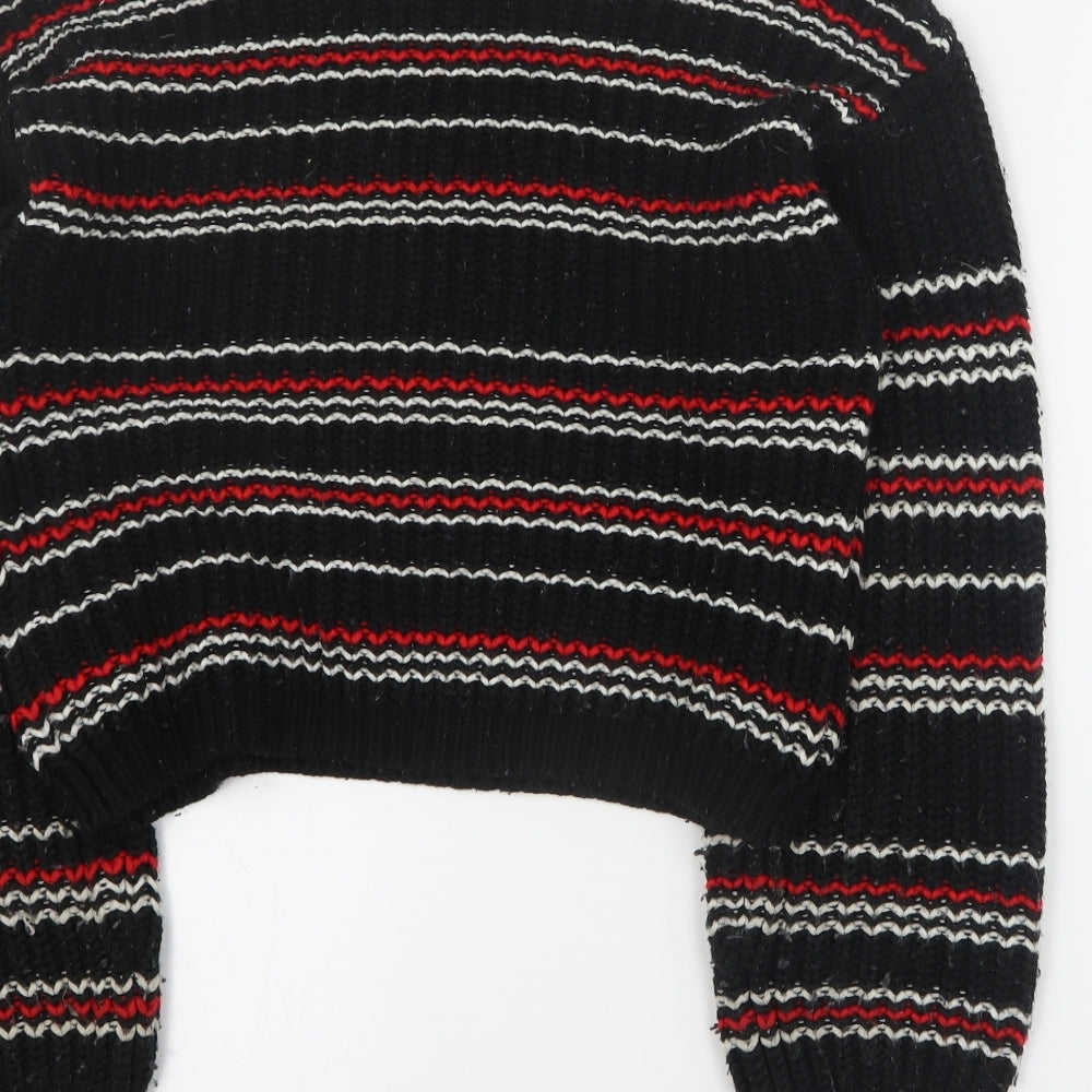 New Look Womens Black Round Neck Striped Acrylic Pullover Jumper Size 12