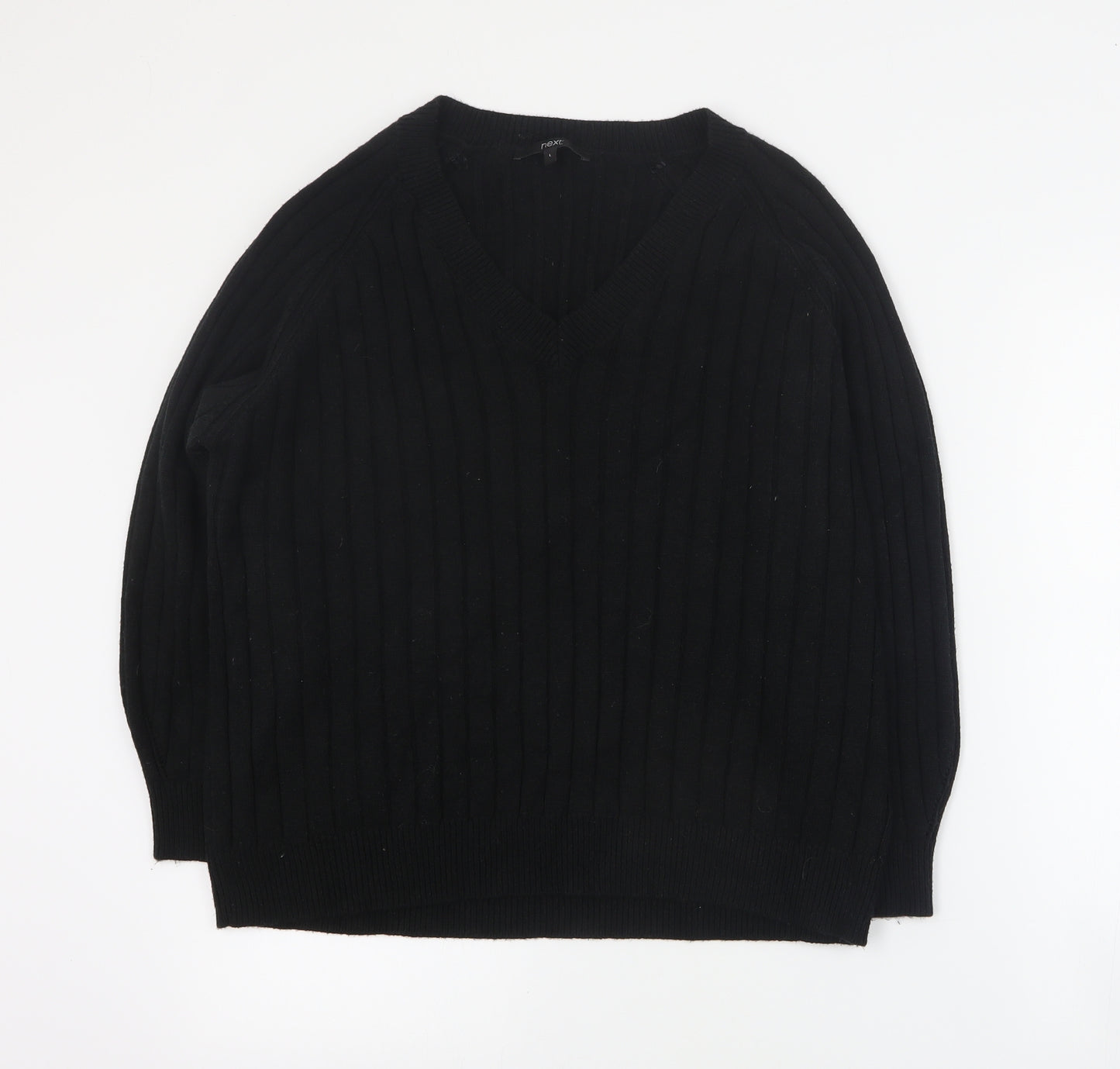 NEXT Womens Black V-Neck  Polyester Pullover Jumper Size L