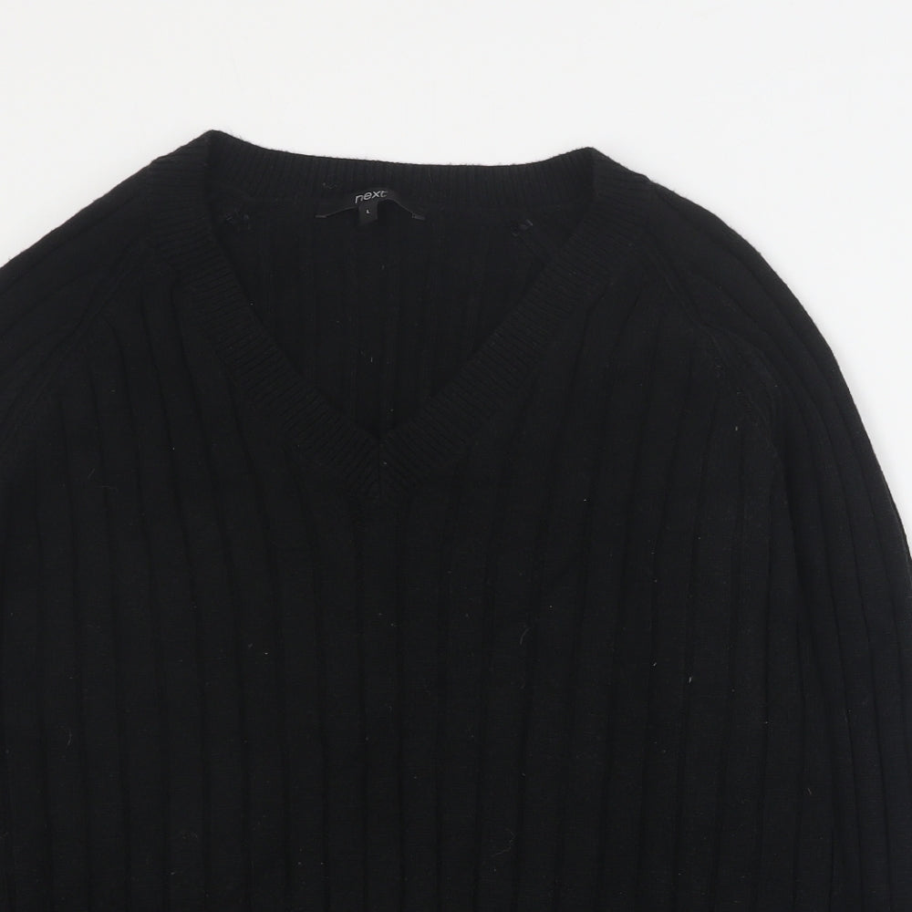 NEXT Womens Black V-Neck  Polyester Pullover Jumper Size L