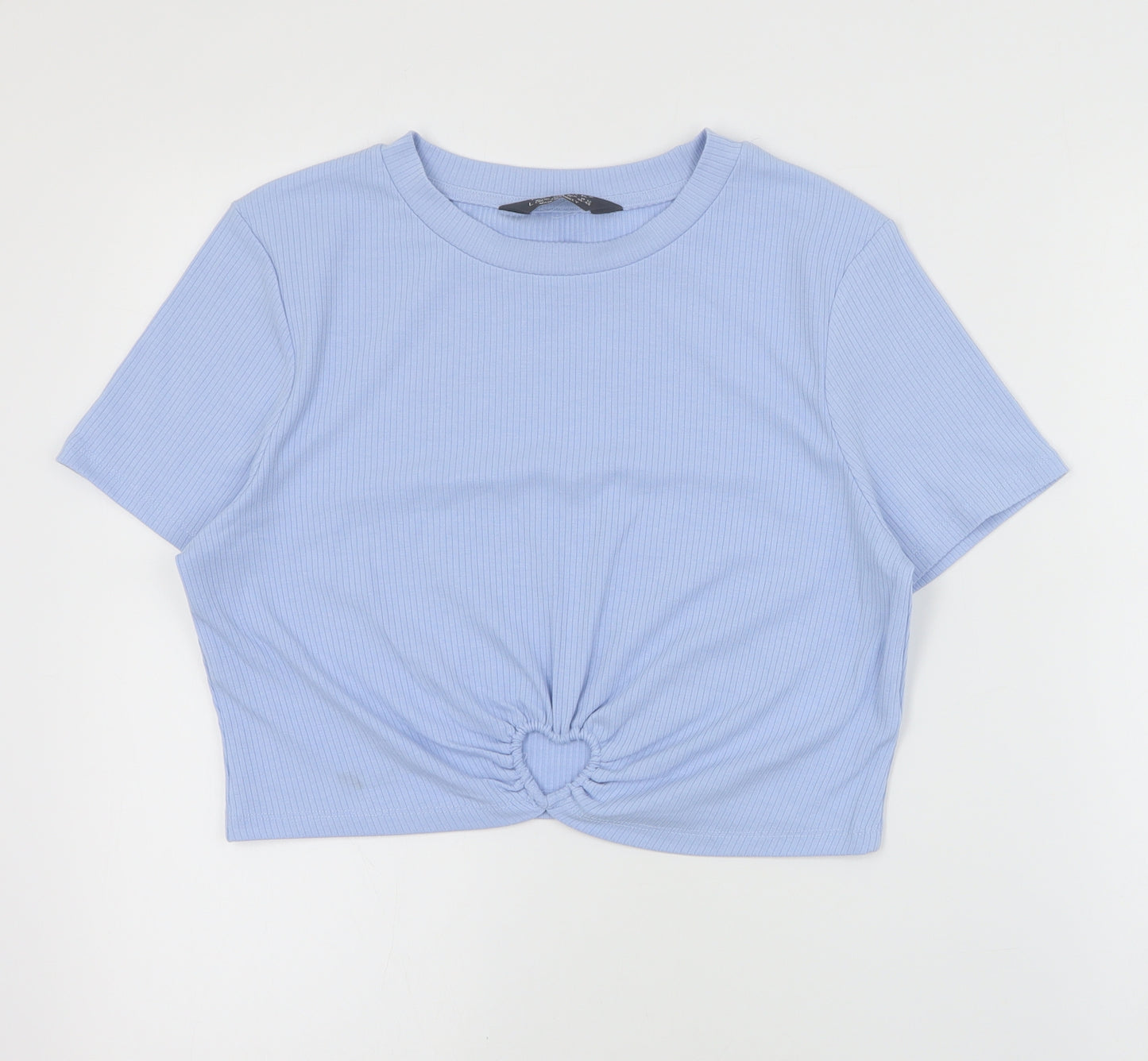 Primark Womens Blue  Polyester Cropped T-Shirt Size L Crew Neck - Ribbed