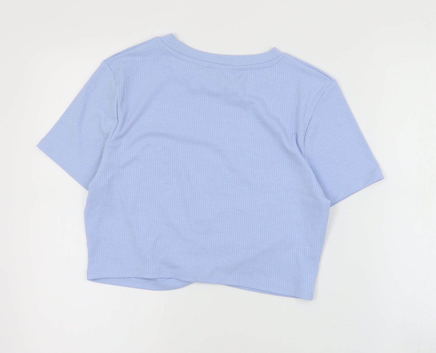 Primark Womens Blue  Polyester Cropped T-Shirt Size L Crew Neck - Ribbed