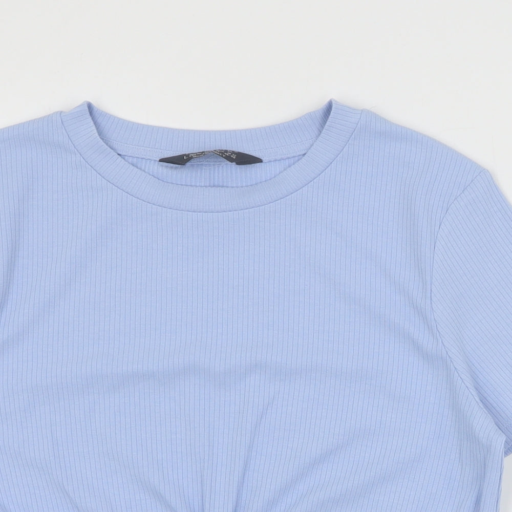 Primark Womens Blue  Polyester Cropped T-Shirt Size L Crew Neck - Ribbed