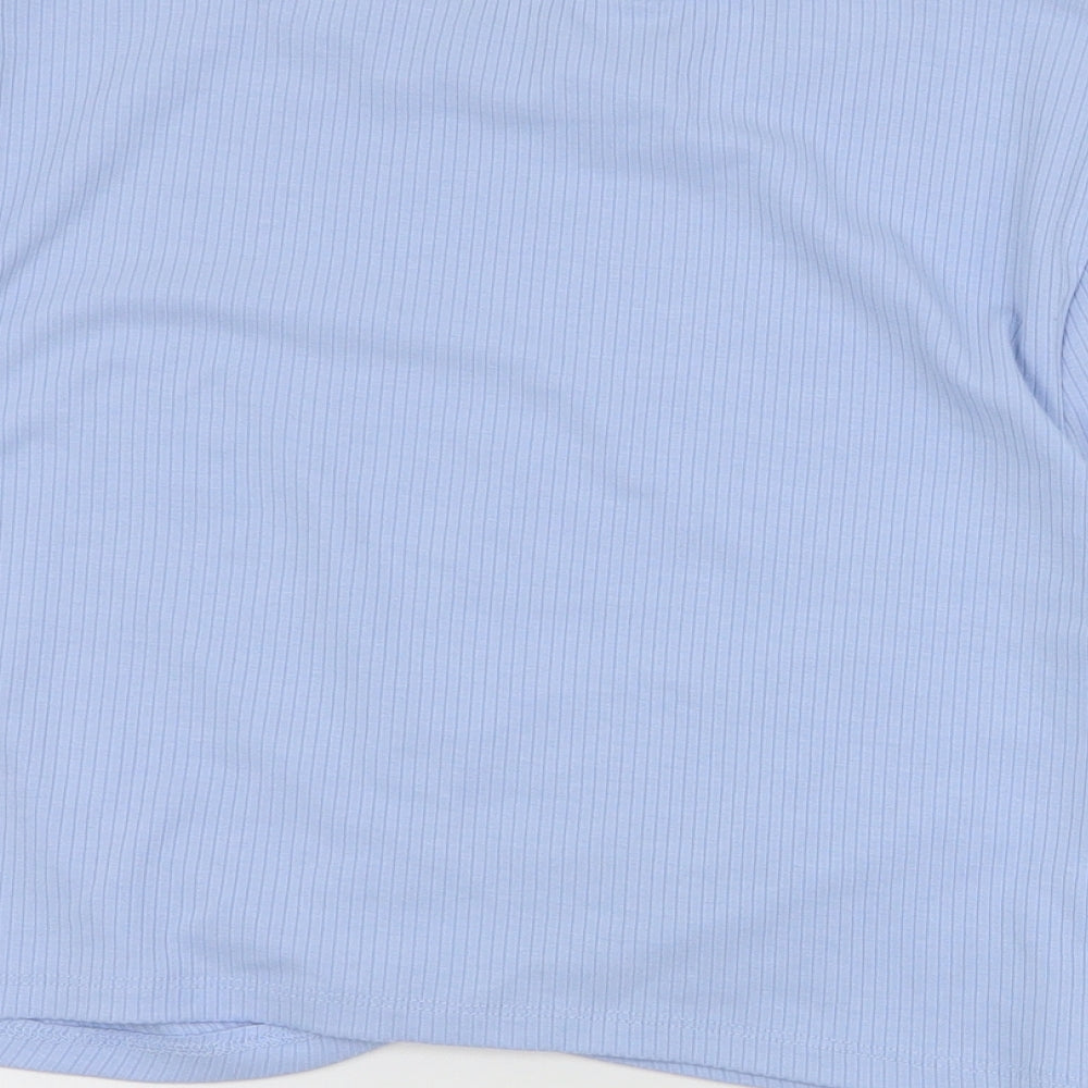 Primark Womens Blue  Polyester Cropped T-Shirt Size L Crew Neck - Ribbed