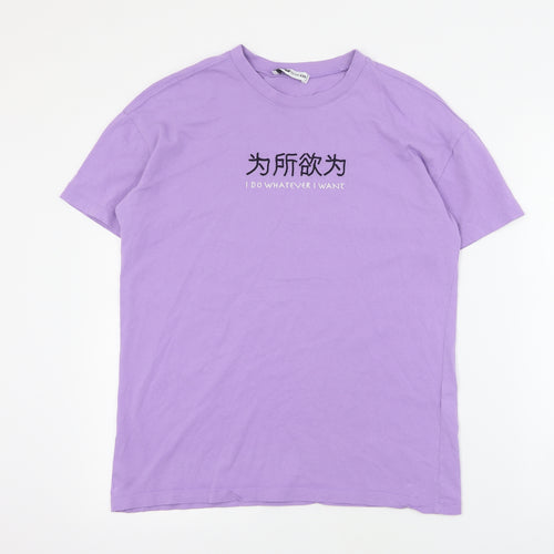 FB Sister Womens Purple  Polyester Basic T-Shirt Size 2XS Crew Neck - Slogan