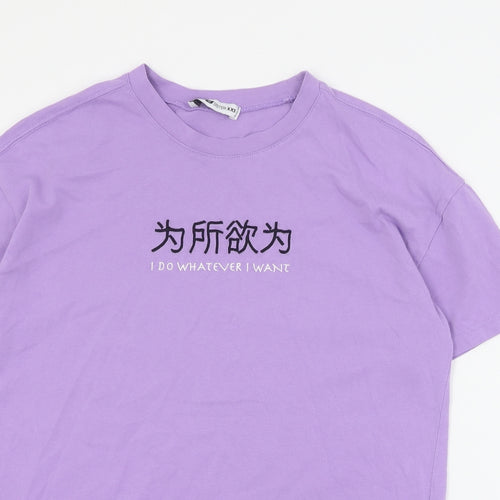 FB Sister Womens Purple  Polyester Basic T-Shirt Size 2XS Crew Neck - Slogan