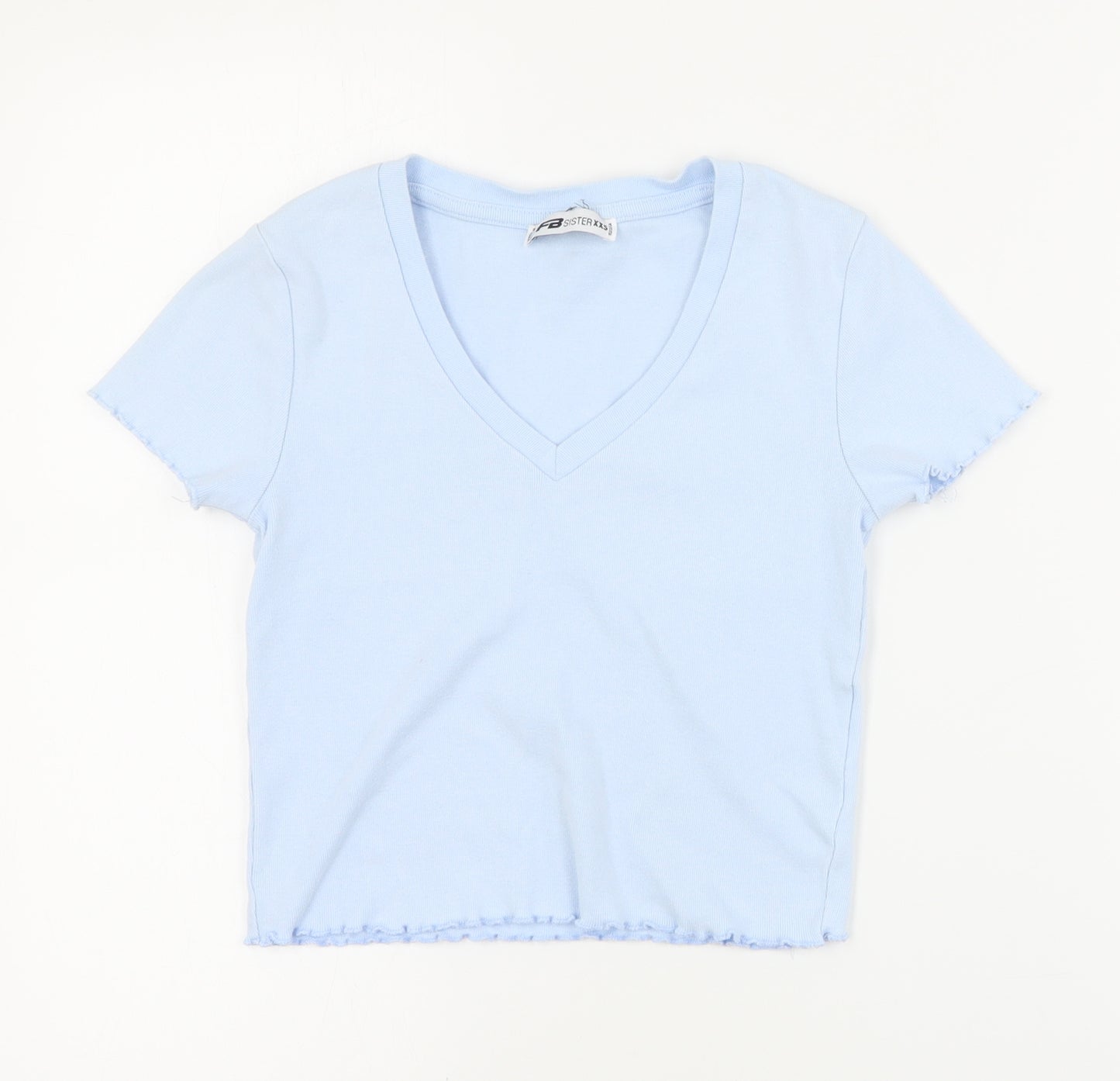 FB Sister Womens Blue  Cotton Cropped T-Shirt Size 2XS V-Neck