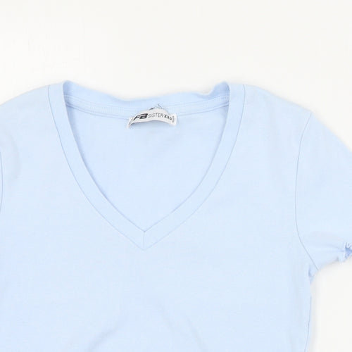 FB Sister Womens Blue  Cotton Cropped T-Shirt Size 2XS V-Neck