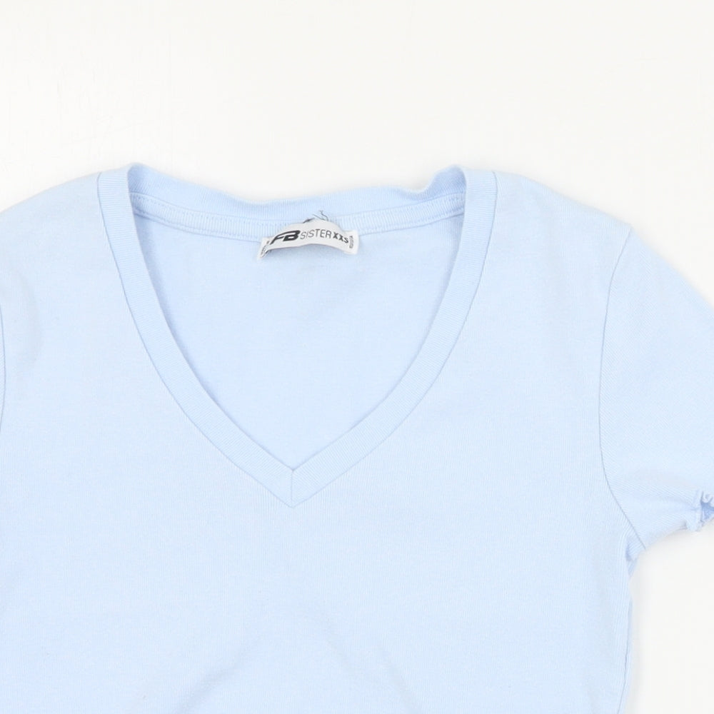 FB Sister Womens Blue  Cotton Cropped T-Shirt Size 2XS V-Neck