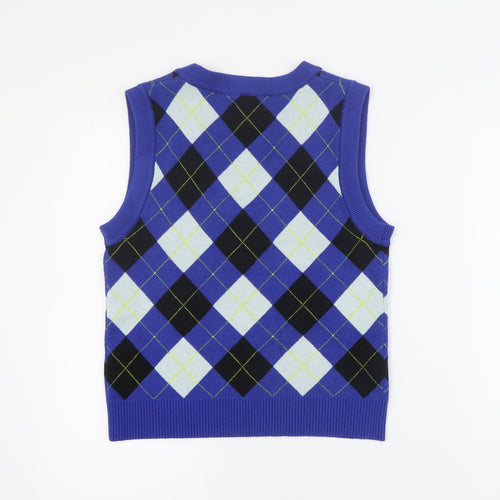 Primark Womens Blue V-Neck Argyle/Diamond Viscose Vest Jumper Size S