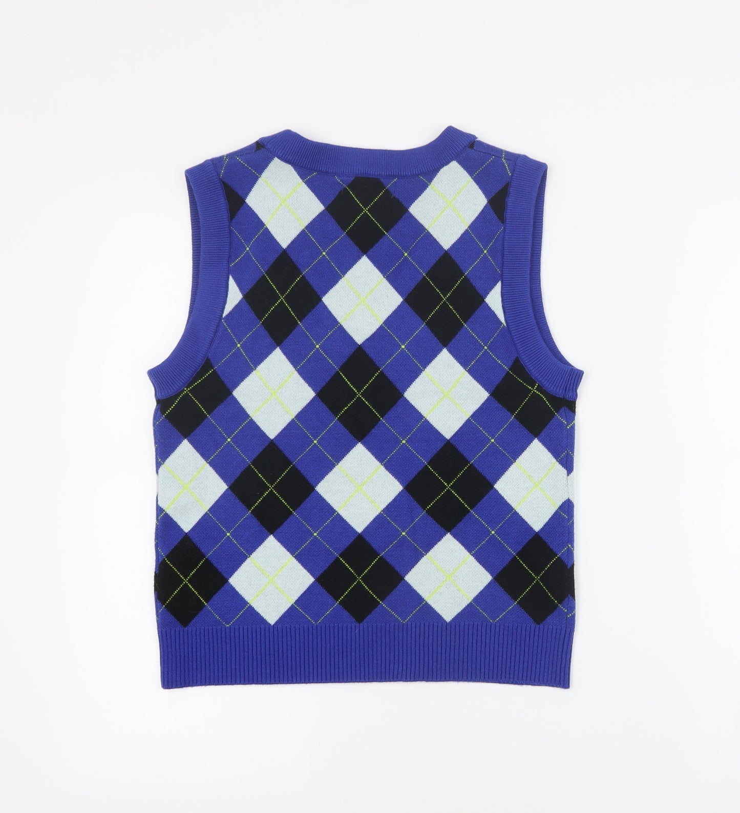 Primark Womens Blue V-Neck Argyle/Diamond Viscose Vest Jumper Size S