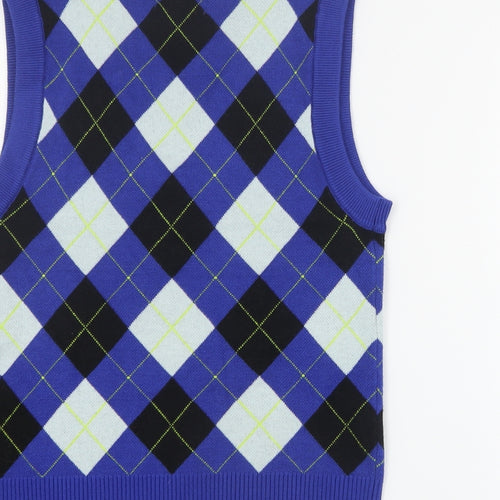 Primark Womens Blue V-Neck Argyle/Diamond Viscose Vest Jumper Size S