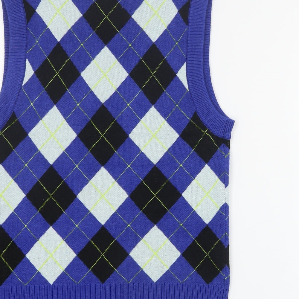 Primark Womens Blue V-Neck Argyle/Diamond Viscose Vest Jumper Size S