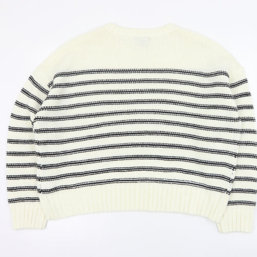 New Look Womens Ivory Round Neck Striped Acrylic Pullover Jumper Size L   - Cropped