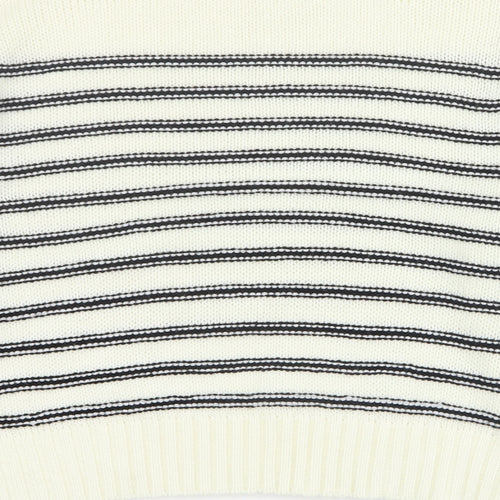 New Look Womens Ivory Round Neck Striped Acrylic Pullover Jumper Size L   - Cropped
