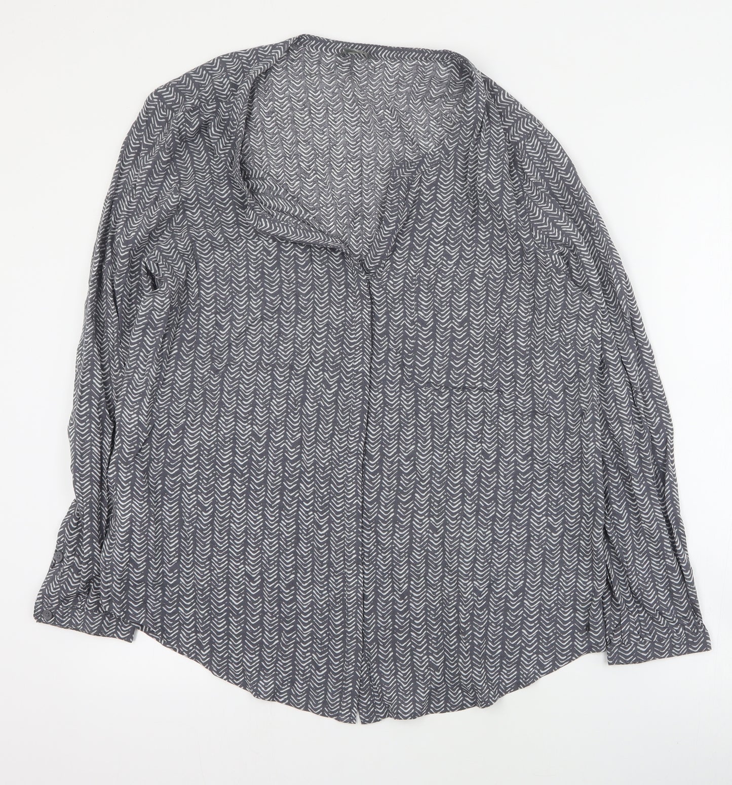 Eddie Bauer Womens Grey Geometric Viscose Basic Blouse Size XL V-Neck