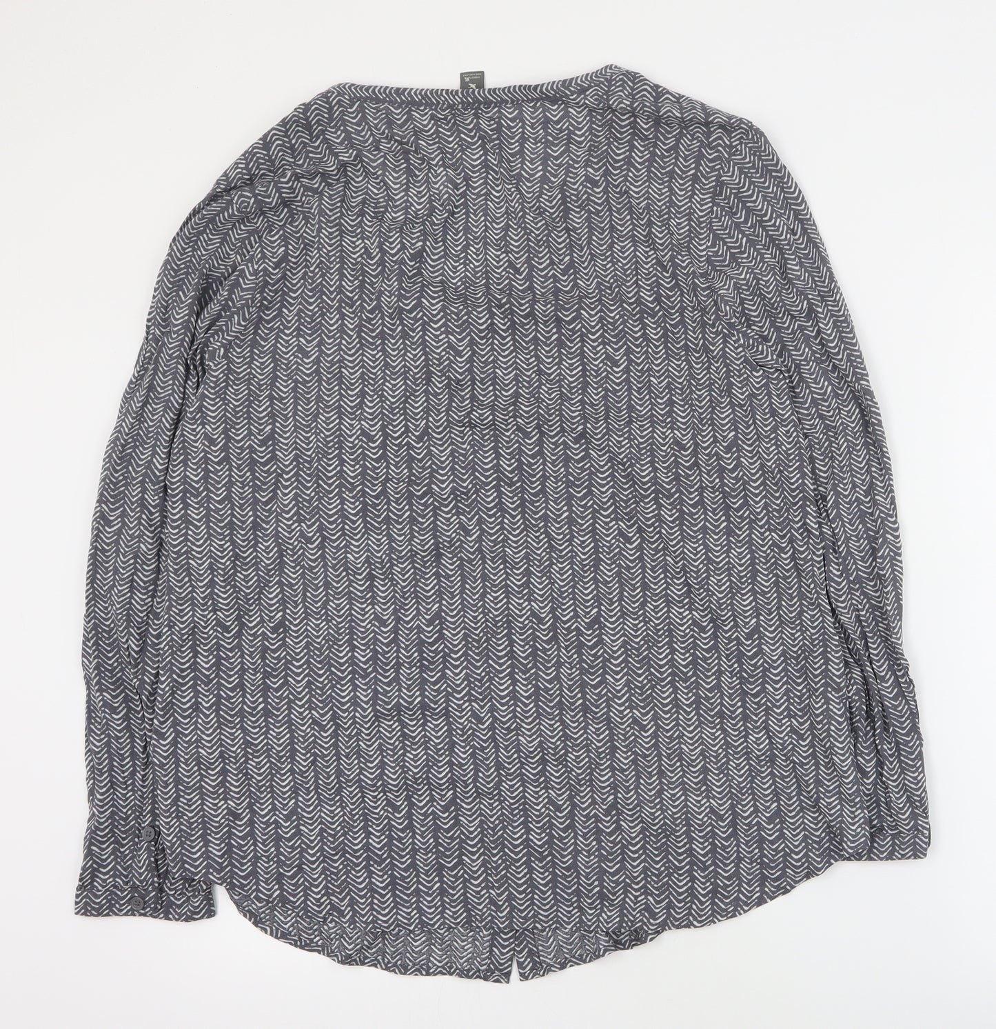 Eddie Bauer Womens Grey Geometric Viscose Basic Blouse Size XL V-Neck