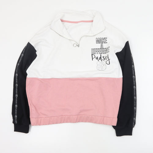 George Womens Pink Colourblock Cotton Pullover Sweatshirt Size 12  Zip - Pudsey bear