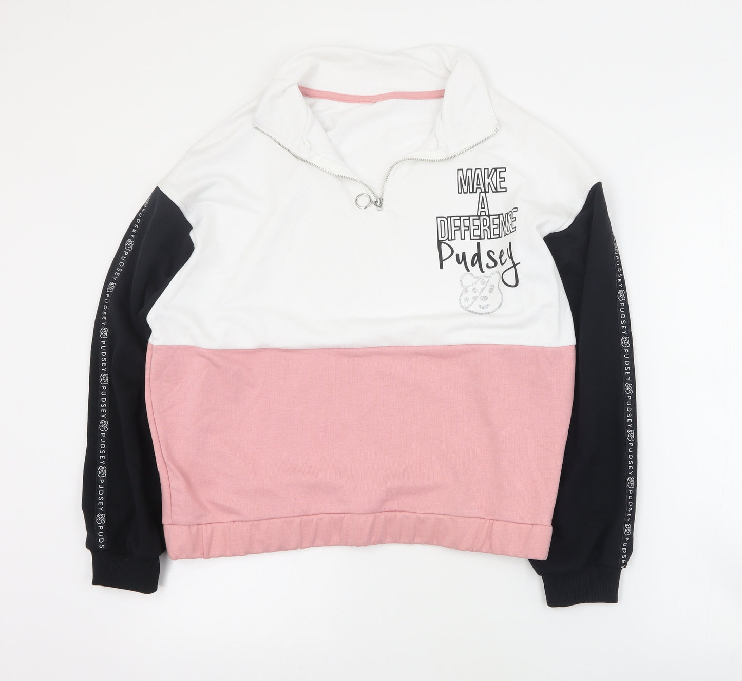 George Womens Pink Colourblock Cotton Pullover Sweatshirt Size 12  Zip - Pudsey bear