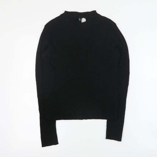 H&M Womens Black  Viscose Cropped T-Shirt Size M Round Neck - Ribbed