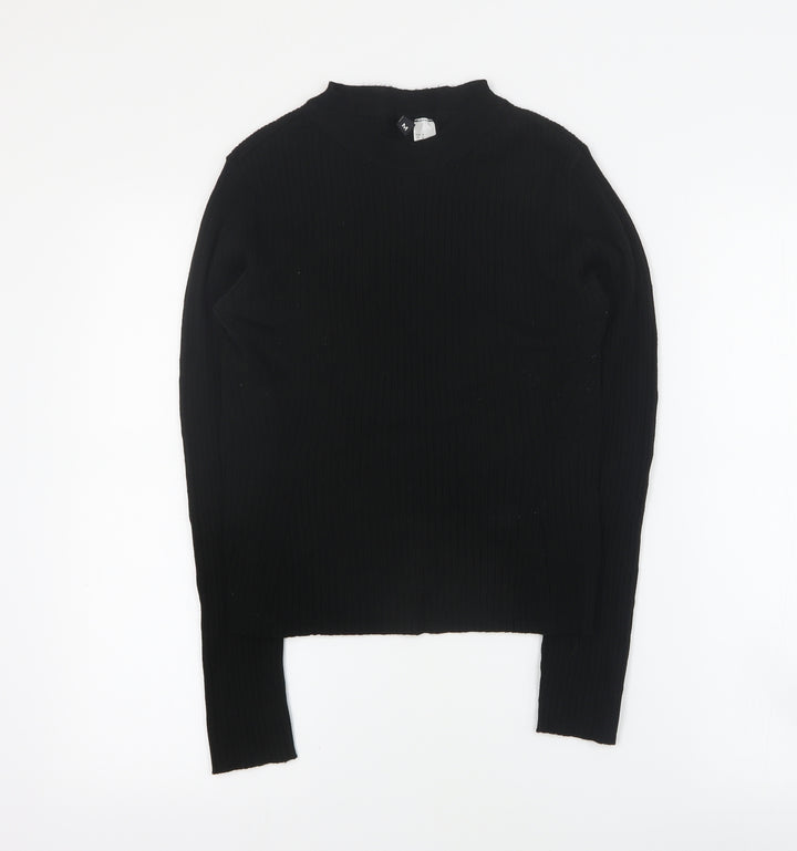 H&M Womens Black Viscose Cropped T-Shirt Size M Round Neck - Ribbed