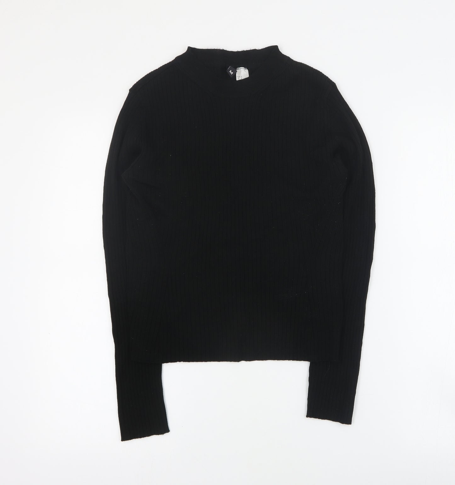 H&M Womens Black  Viscose Cropped T-Shirt Size M Round Neck - Ribbed