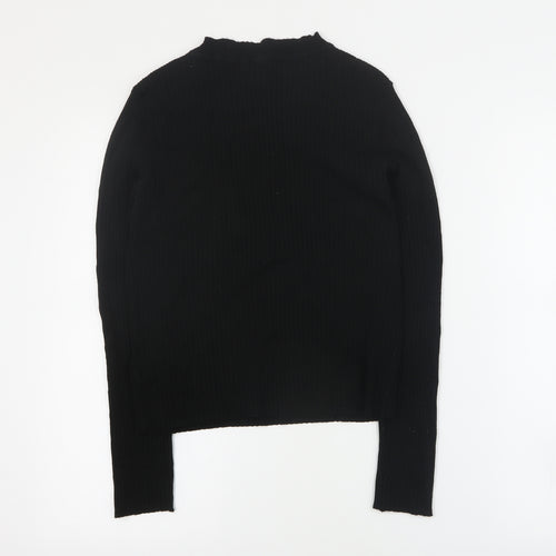 H&M Womens Black  Viscose Cropped T-Shirt Size M Round Neck - Ribbed