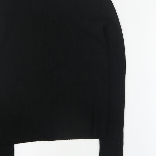 H&M Womens Black  Viscose Cropped T-Shirt Size M Round Neck - Ribbed