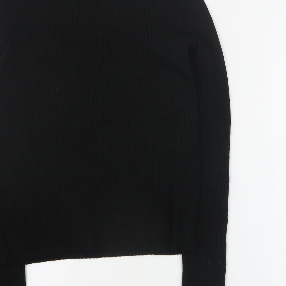 H&M Womens Black  Viscose Cropped T-Shirt Size M Round Neck - Ribbed