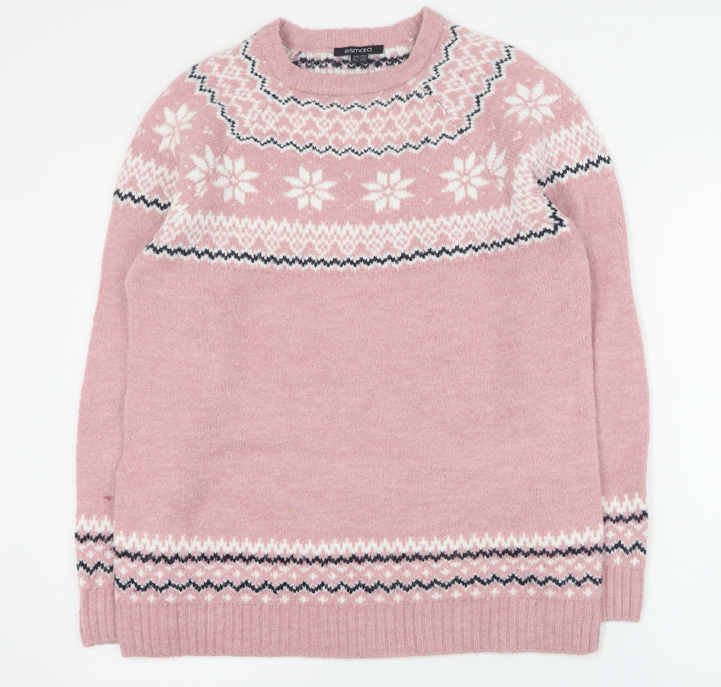 ESMARA Womens Pink Round Neck  Acrylic Pullover Jumper Size M
