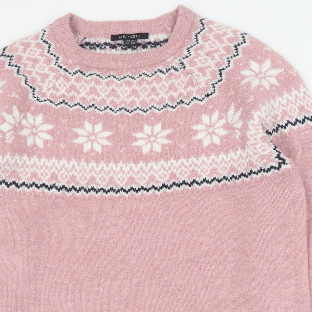 ESMARA Womens Pink Round Neck  Acrylic Pullover Jumper Size M