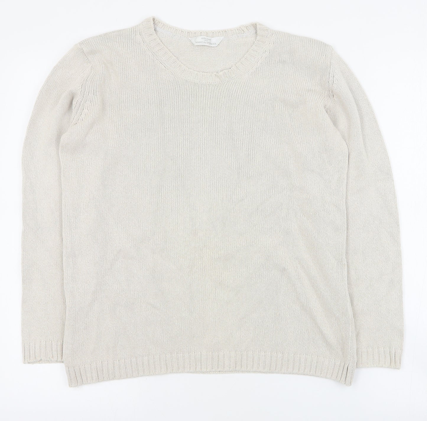 Marks and Spencer Womens Beige Round Neck  Cotton Pullover Jumper Size 10