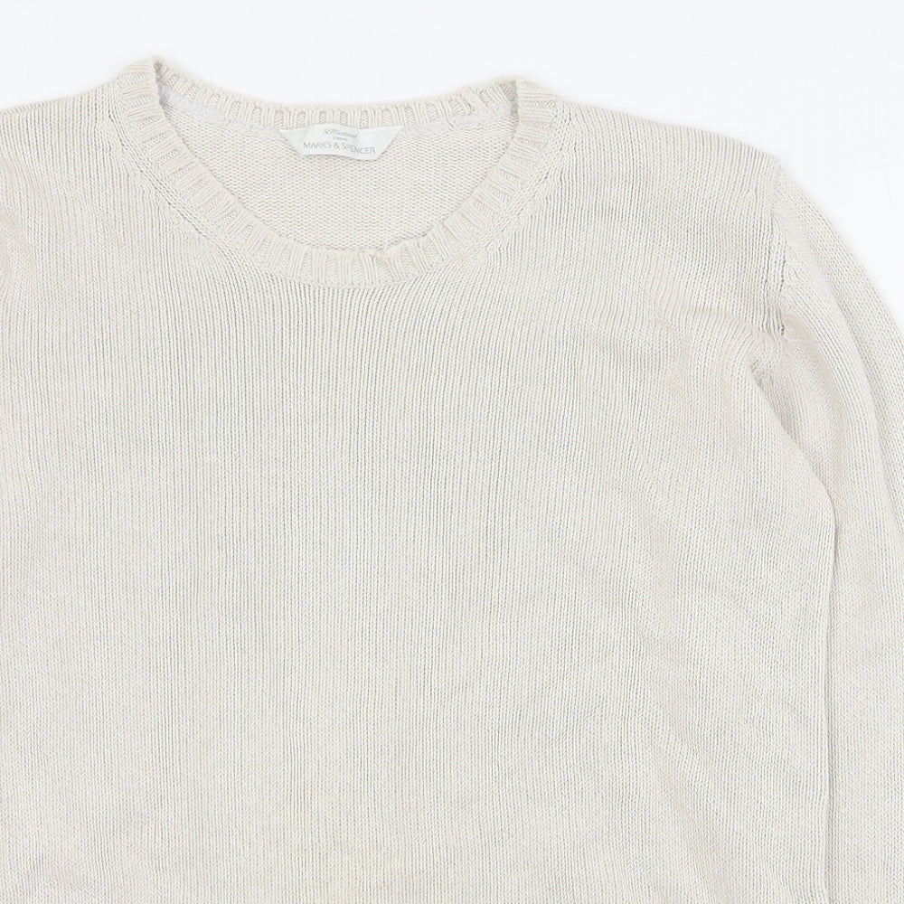 Marks and Spencer Womens Beige Round Neck  Cotton Pullover Jumper Size 10