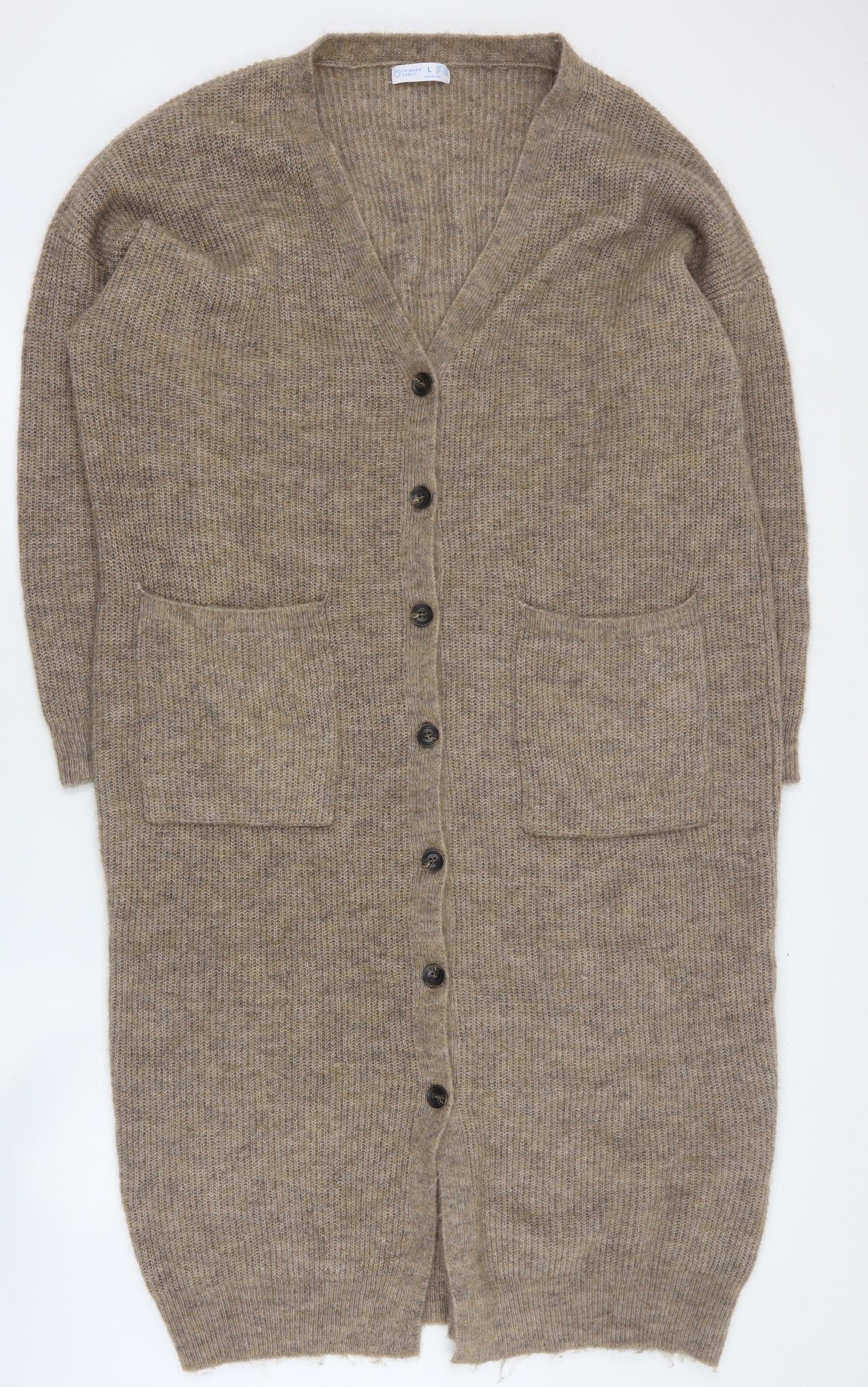 Primark Womens Brown V-Neck  Polyester Cardigan Jumper Size L