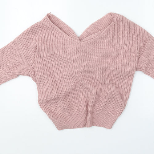 Preworn Womens Pink V-Neck  Wool Pullover Jumper One Size   - Knot back