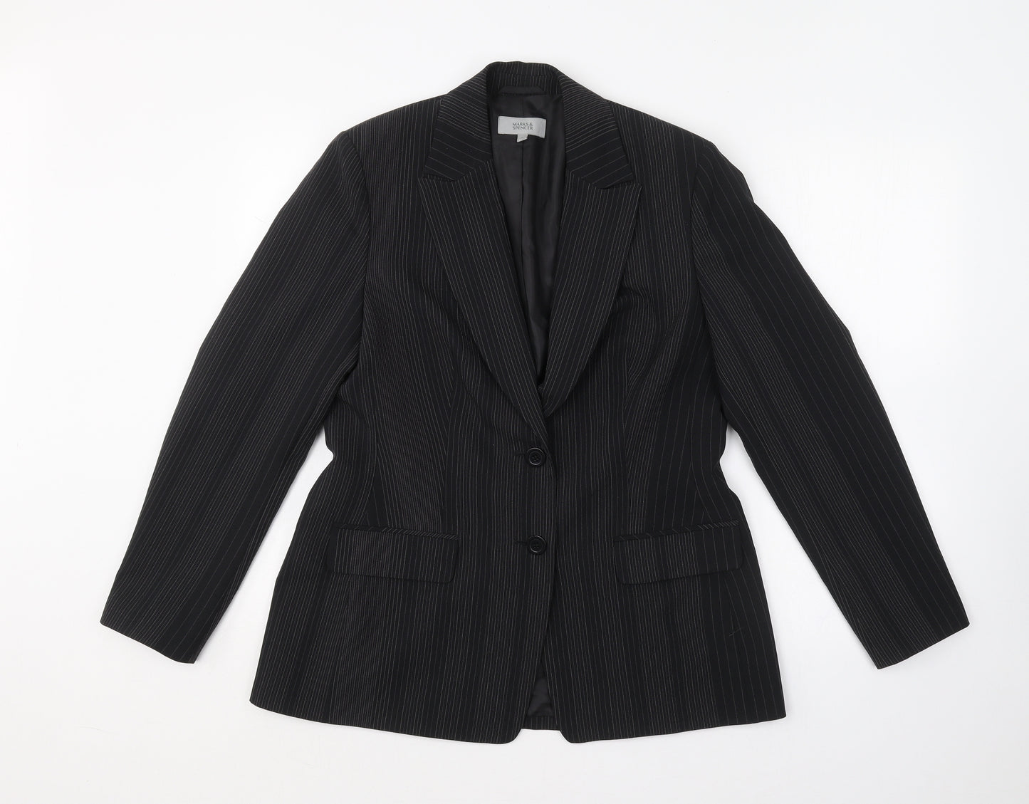 Marks and Spencer Womens Black Striped  Jacket Blazer Size 14