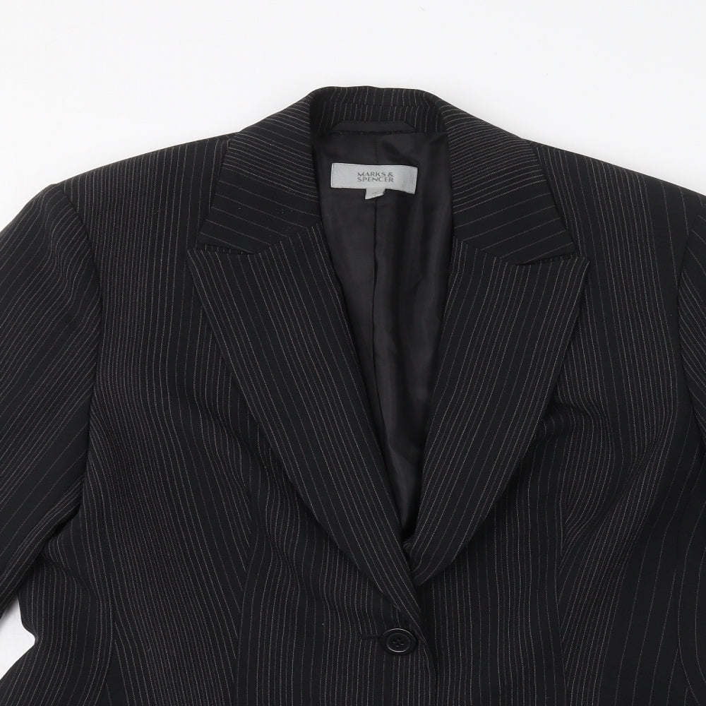 Marks and Spencer Womens Black Striped  Jacket Blazer Size 14