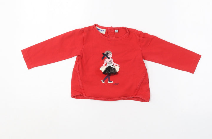 UBS 2 Baby Red  Cotton Basic T-Shirt Size 12-18 Months Round Neck