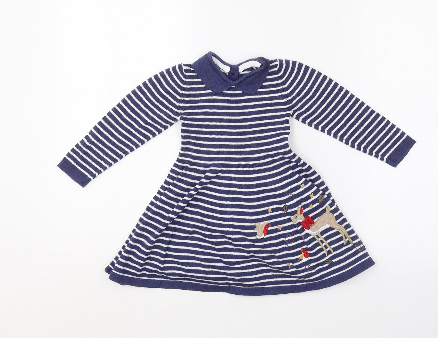 Preworn Girls Blue Striped Cotton Skater Dress  Size 18-24 Months  Collared