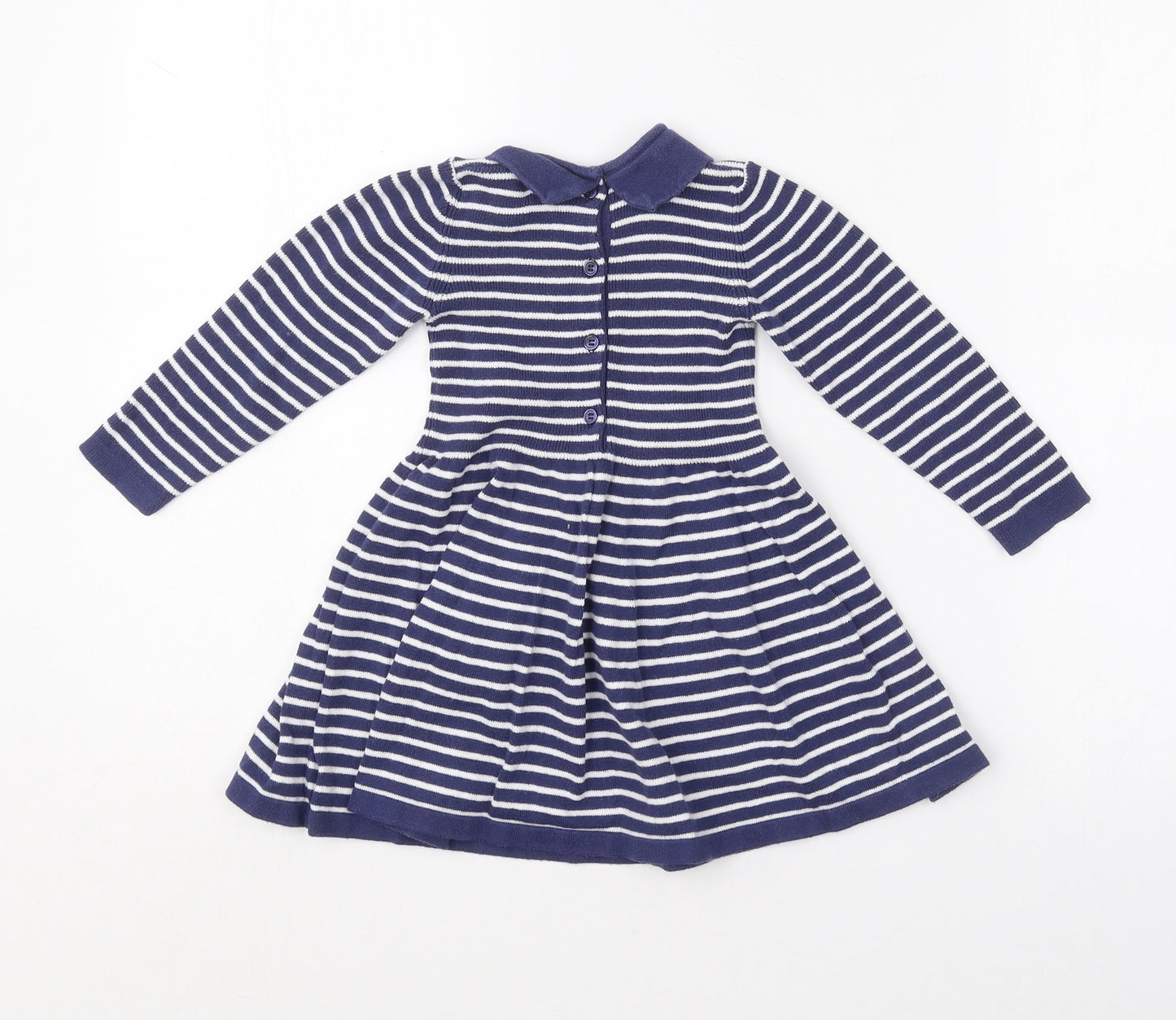Preworn Girls Blue Striped Cotton Skater Dress  Size 18-24 Months  Collared