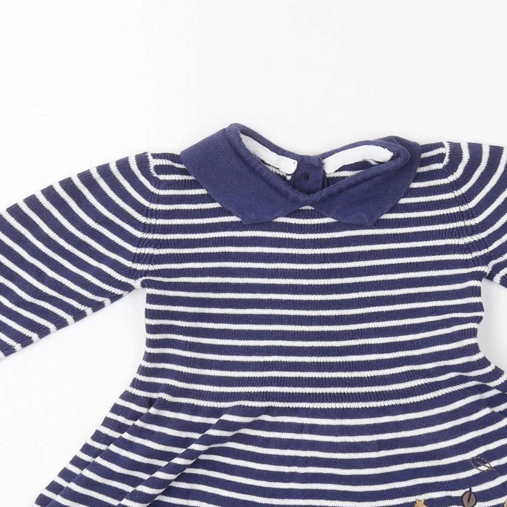 Preworn Girls Blue Striped Cotton Skater Dress  Size 18-24 Months  Collared