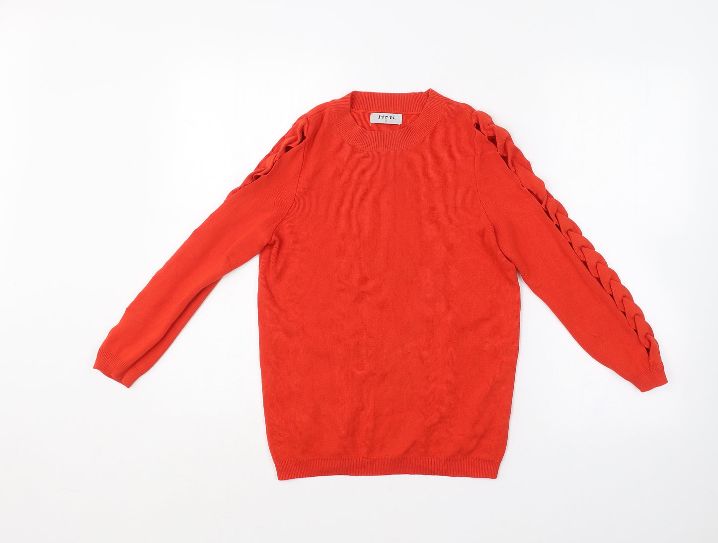 Soon Womens Red Crew Neck  Viscose Pullover Jumper Size 8