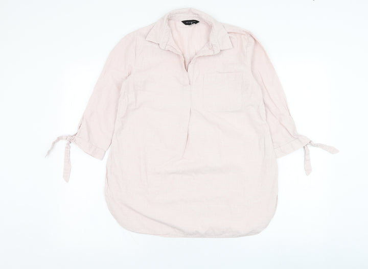 New Look Womens Pink Cotton Basic Blouse Size 8 V-Neck