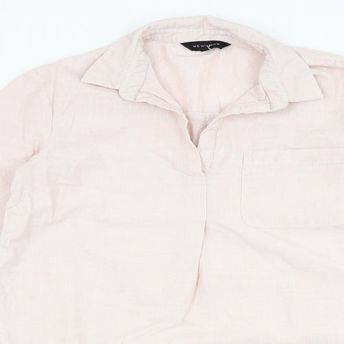 New Look Womens Pink  Cotton Basic Blouse Size 8 V-Neck