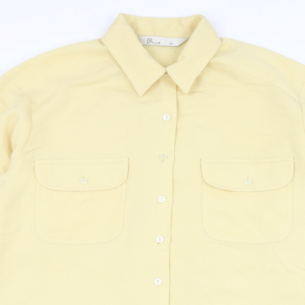 BHS Womens Yellow  Viscose Basic Button-Up Size 10 Collared