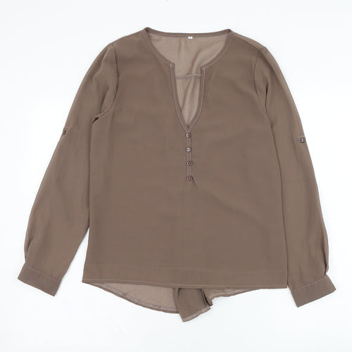 Preworn Womens Brown  Polyester Basic Blouse Size S V-Neck