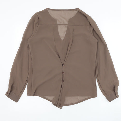 Preworn Womens Brown  Polyester Basic Blouse Size S V-Neck