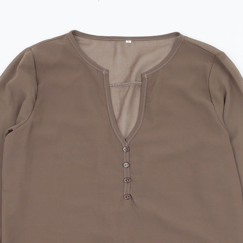 Preworn Womens Brown  Polyester Basic Blouse Size S V-Neck