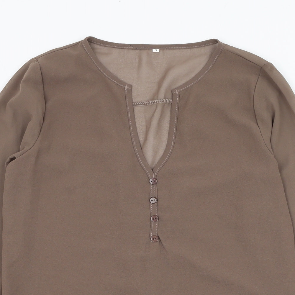 Preworn Womens Brown  Polyester Basic Blouse Size S V-Neck